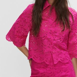 MANGO Embroidered openwork shirt, Size 6